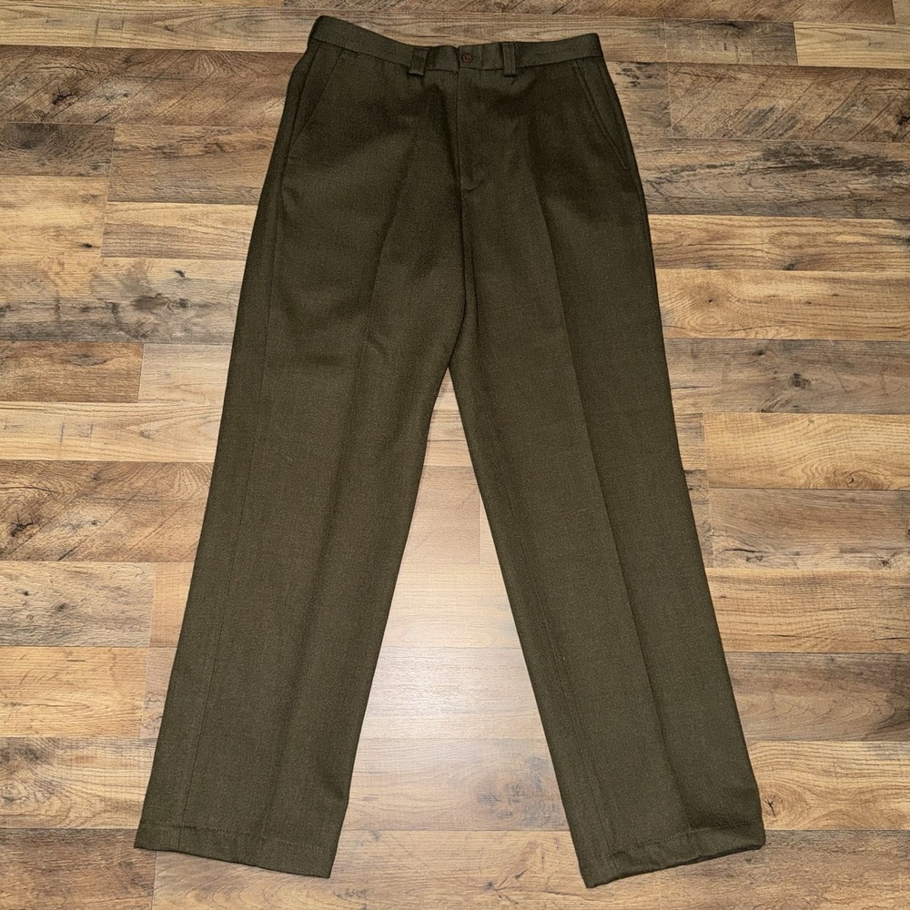 Cabela's 100% Wool Green Pants Pleated Cuffed Size 34